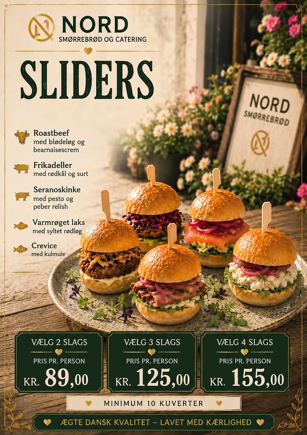 Menu card from NORD CATERING with sliders and prices